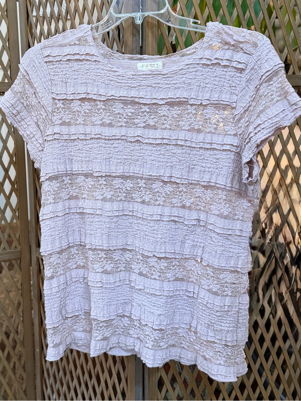 Festi for Torrid- Dusty Lilac Stretch Lace Short Sleeve Women's Top